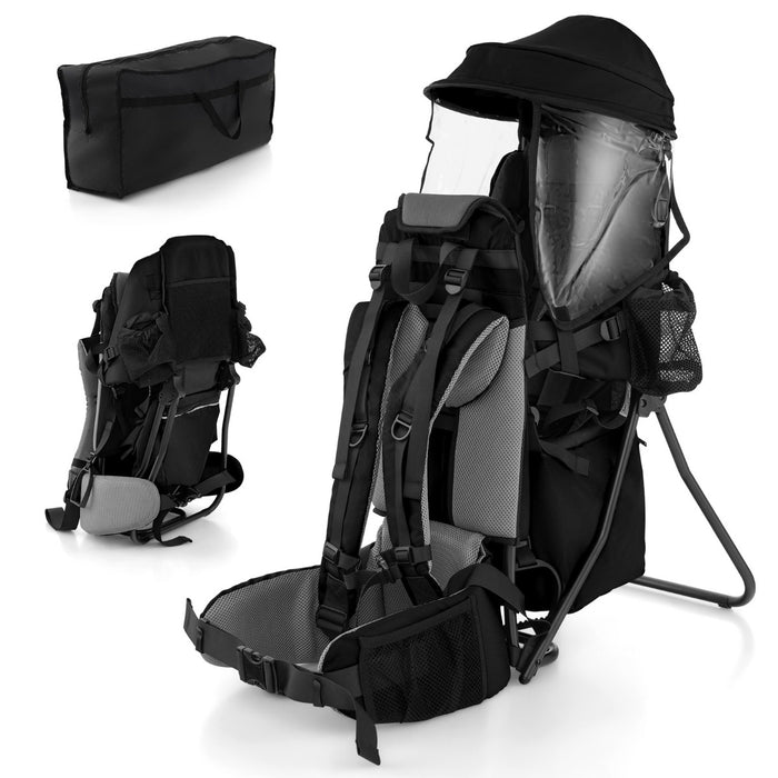Carrier Pro Child Backpack - Detachable Mouthwipes, Removable Canopy and Storage Bag Features, All in Black - Ideal for Traveling Parents Seeking Convenience and Ease