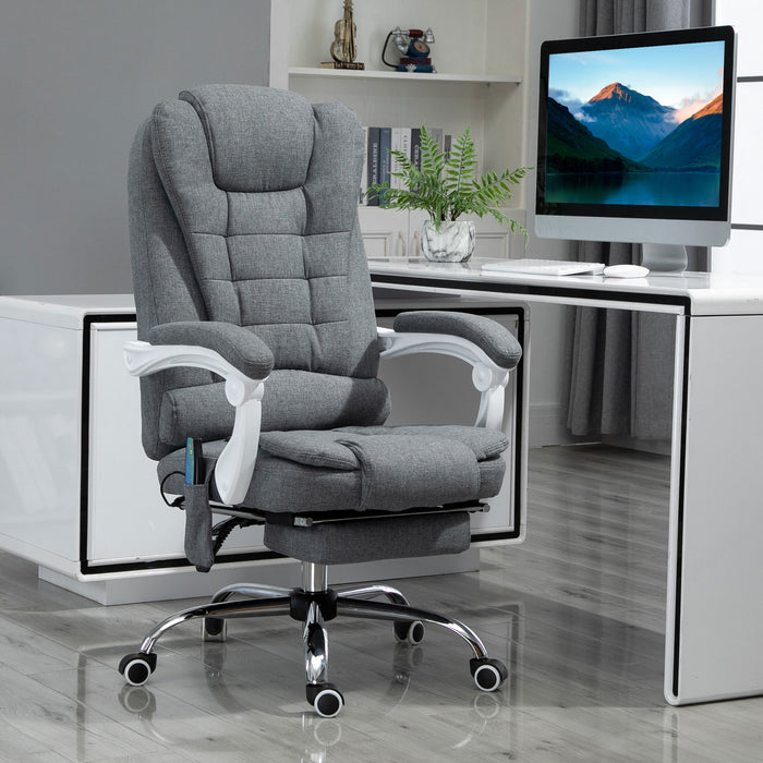Executive Heated Massage Office Chair with 6 Vibration Points - Ergonomic High-Back Desk Recliner with Adjustable Swivel and Footrest, Grey - Ideal for Comfort and Relaxation in the Workplace