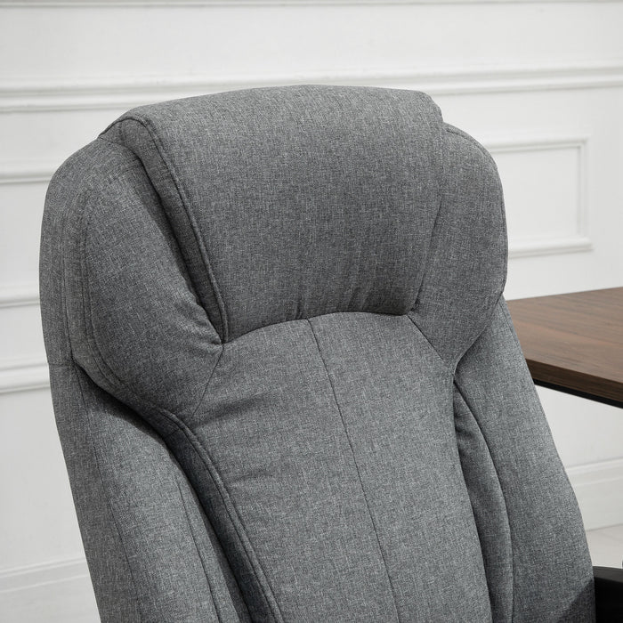 Height Adjustable Grey Linen Fabric Swivel Chair - Ergonomic Home Office Computer Chair with Padded Armrests and Tilt Function - Comfortable Seating for Work and Study