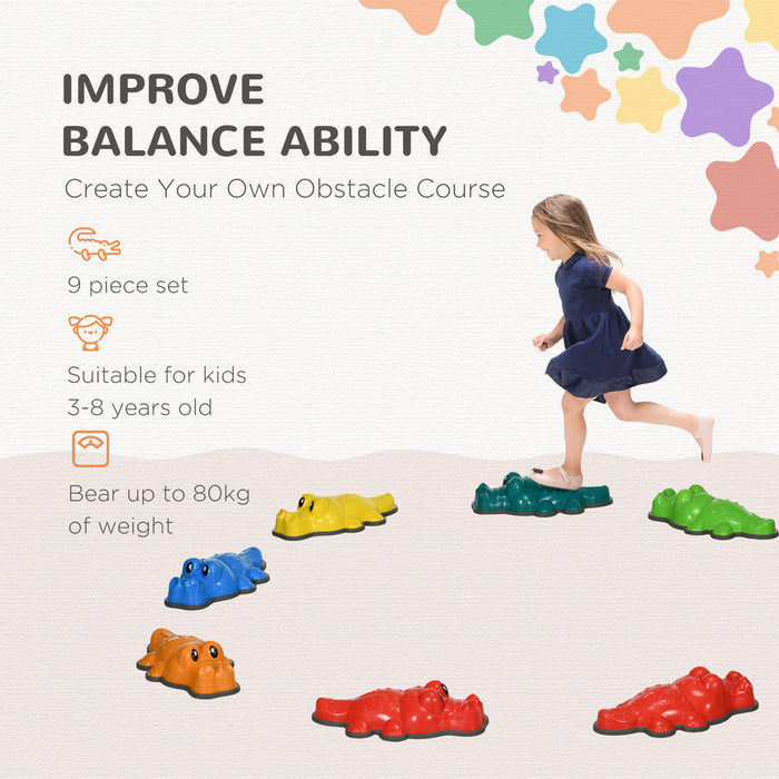 Crocodile-Themed 9-Piece Kids Stepping Stones - Anti-Slip Edge for Safe Balance Play, Stackable Design - Enhances Coordination for Indoor & Outdoor Use