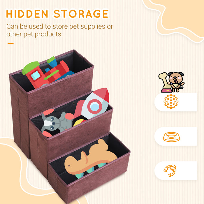 Foldable 3-Step Pet Stairs - Portable Mobility Aid with Washable Fleece Cover, 41x19cm, Brown - Ideal for Small & Aging Pets Climbing Support