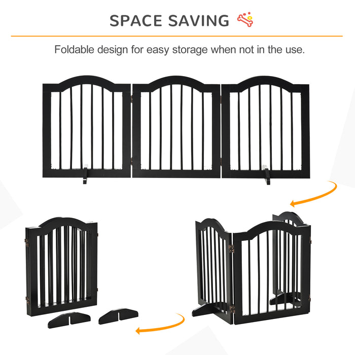 Foldable Wooden Dog Gate with Support Feet - Small Pet Fence Stepover Panel, Freestanding Safety Barrier - Ideal for House, Doorway, Stairs, in Black