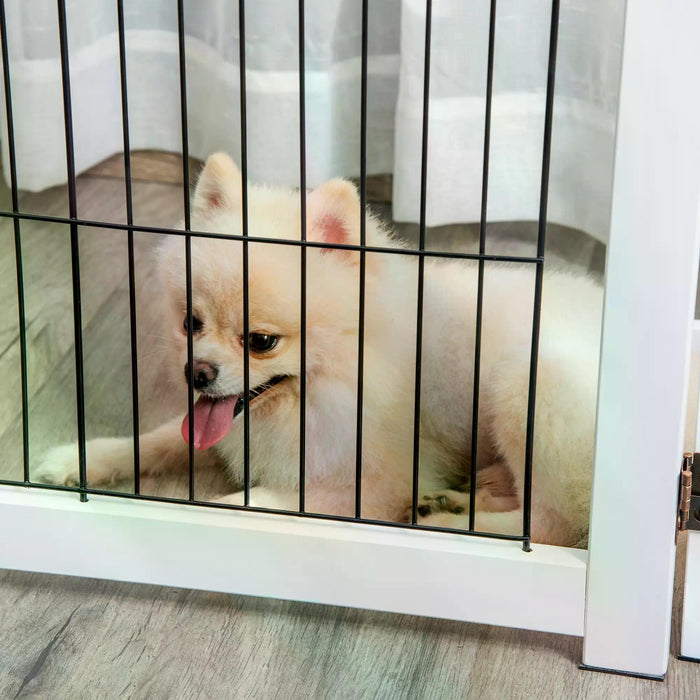 Foldable Wooden Dog Gate for Small & Medium Pets - 4 Panel Pet Fence with Support Feet - Safety Barrier for Home, Doorways & Stairs, White