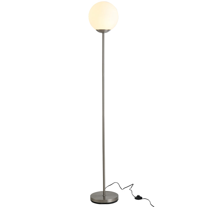 Metal Frame Glass Globe Floor Lamp, 171cm - Modern Sphere Light with Pedal Switch for Home and Office - Elegant Illumination for Living Room Spaces, Grey