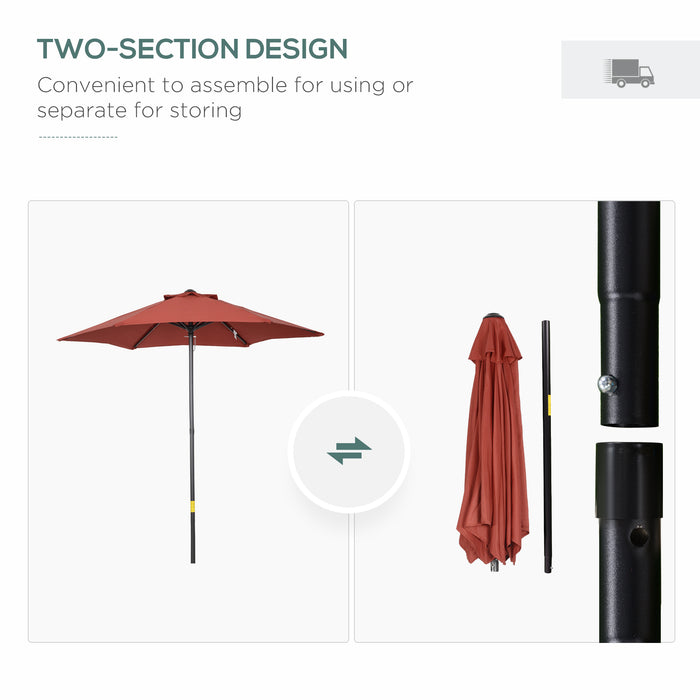 2m Patio Parasol Umbrella - Outdoor Sun Shade with 6 Sturdy Ribs, Wine Red - Ideal for Balcony, Bench, and Garden Relaxation
