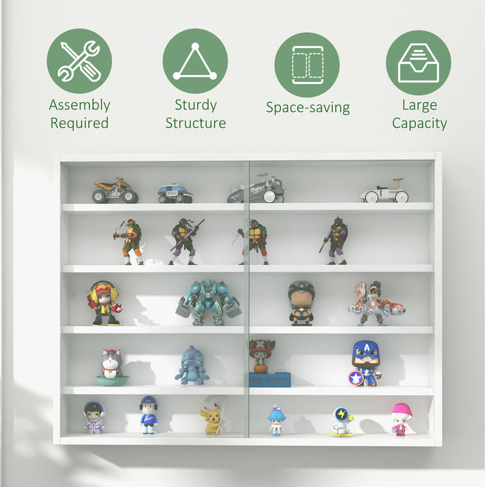 5-Tier Wall Display Cabinet with Adjustable Shelves - Glass Door Storage Unit for Home Office Ornaments, 60x80cm in White - Ideal for Showcasing and Organizing Decor