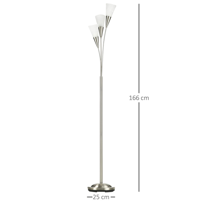 Modern 3-Light Floor Lamp with Steel Base - Upright Standing Lighting Fixture for Living Room and Bedroom - Chic Silver Finish, Adds Ambiance & Style (Bulb Not Included)
