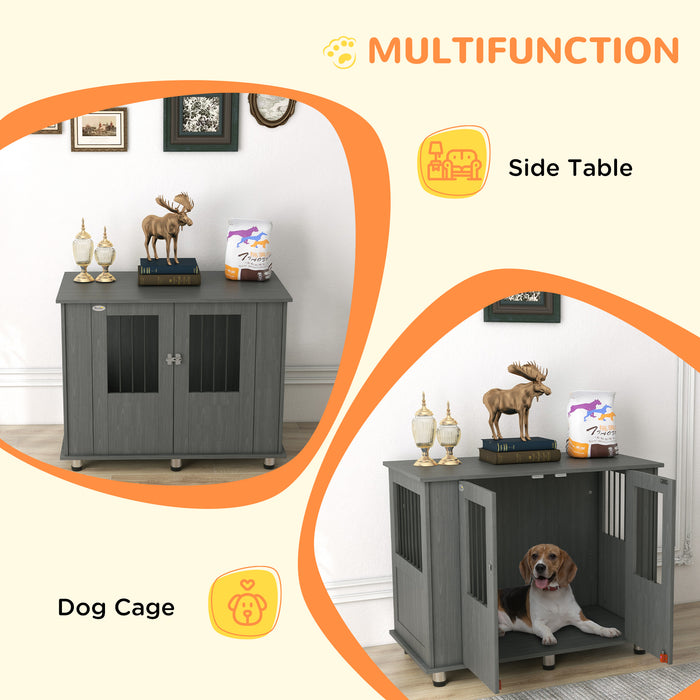Indoor Dog Crate Table - Spacious 100x55x80cm Grey Kennel for Medium & Large Breeds with Magnetic Door - Stylish Pet-Friendly Furniture for Home