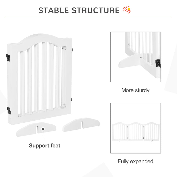Foldable Wooden Dog Gate with Support Feet - Small Sized Stepover Pet Barrier Panel - Freestanding Safety Solution for House Doorways and Stairs, White