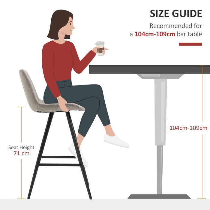 Vintage Microfiber Bar Stools, Set of 2 - Padded Tub Seats with Quilted Design and Steel Frame, with Footrest - Ideal for Home Bar, Cafe, or Kitchen Seating in Stylish Grey