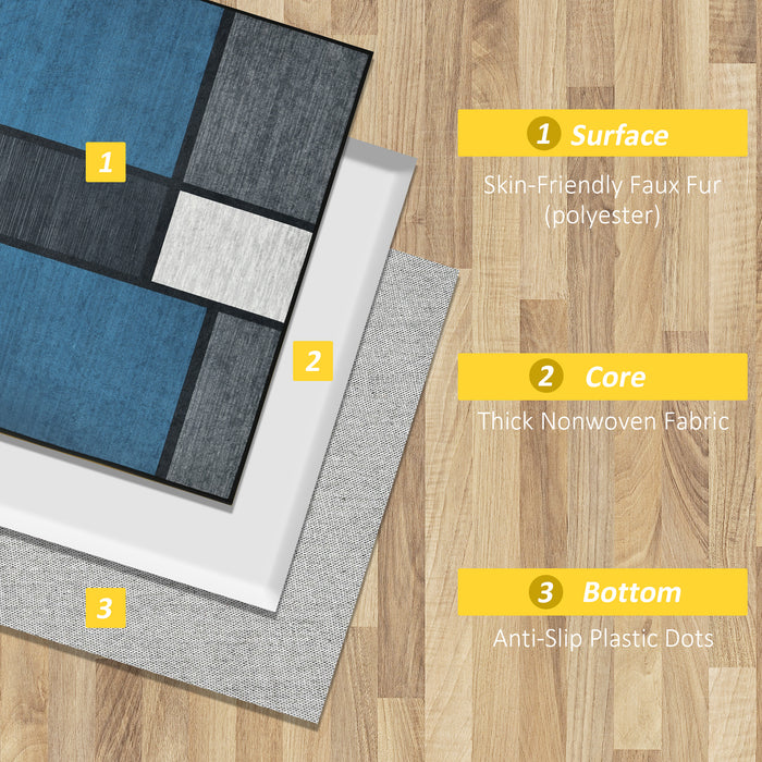 Modern Geometric Rug - 80x150 cm Blue and Grey Large Carpet for Living/Dining Room - Stylish Floor Covering for Home Decor