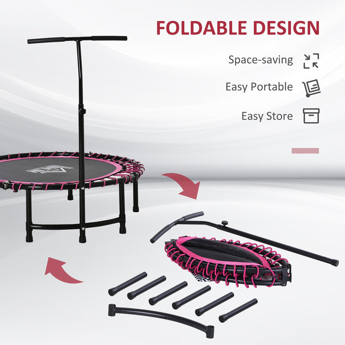 45" Round Mini Trampoline Rebounder with Adjustable Handle - Indoor/Outdoor Jumping Fitness Equipment in Pink - Ideal for Kids and Adult Exercise