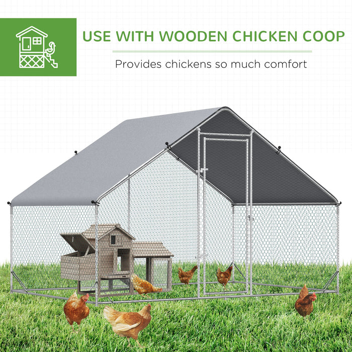 Large Walk-In Chicken Run - Galvanized Steel Coop, Poultry House with Water-Resistant Cover, Pet Playpen for Hens, Rabbits - Spacious 3x2x2 Meters for Backyard Farming