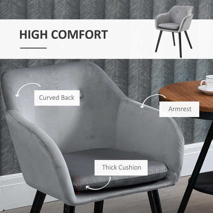 Modern Upholstered Velvet Dining Chairs - Set of 2 with Backrest and Armrests, Comfortable Leisure Seating - Ideal for Home Office, Lounge, or Reception Area, Grey