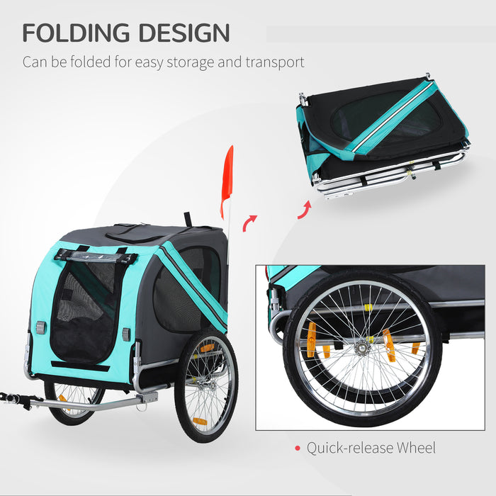 Folding Pet Bicycle Trailer - Steel Frame Dog Carrier with Jogger Stroller Option and Suspension System - Ideal for Active Pet Owners, Green & Grey Design