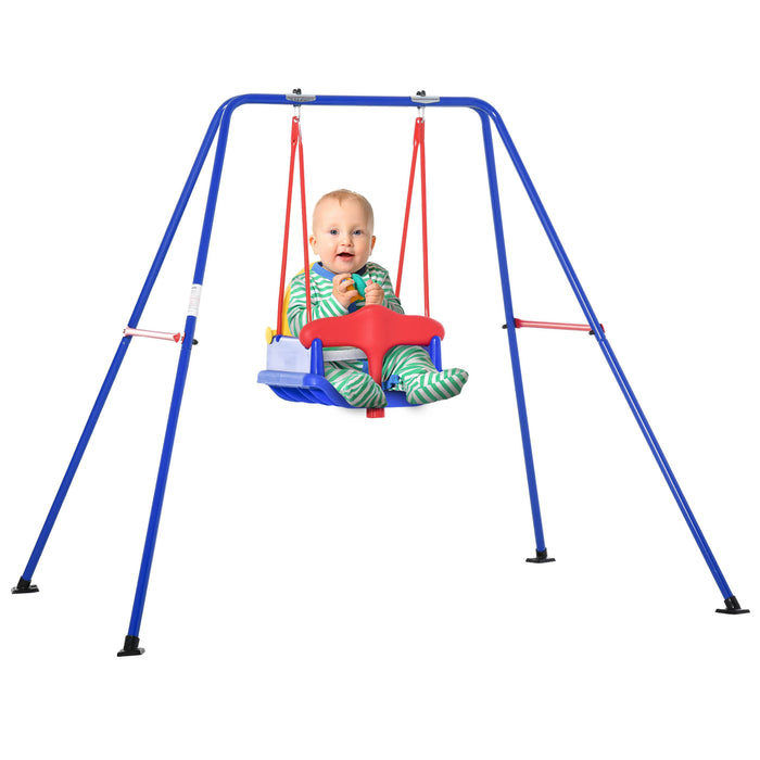 Kids Metal Swing Set with Safety Harness and Baby Seat - Sturdy A-Frame Design for Outdoor Play - Ideal for Backyard Entertainment and Child Development