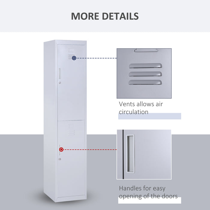 Vertical Grey Locker Cabinet - Cold Rolled Steel Storage with Shelves - Space-Saving Cupboard for Office and School Organization, 38 x 46 x 180 cm