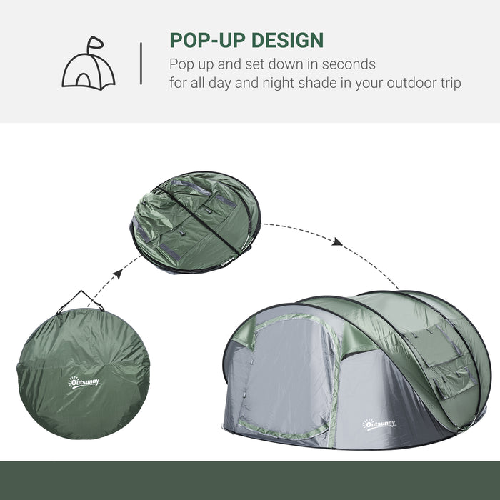 Family-Sized Pop-up Tent for 4-5 People - Waterproof Camping Shelter with Mesh and PVC Windows - Convenient Portable Design for Outdoor Trips in Dark Green
