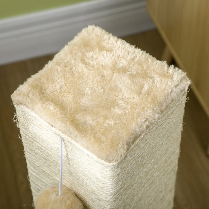 Cat Scratching Post with Jute Fiber and Carpet Base - Includes Playful Hanging Toy - Ideal for Feline Scratching and Exercise, Beige Color