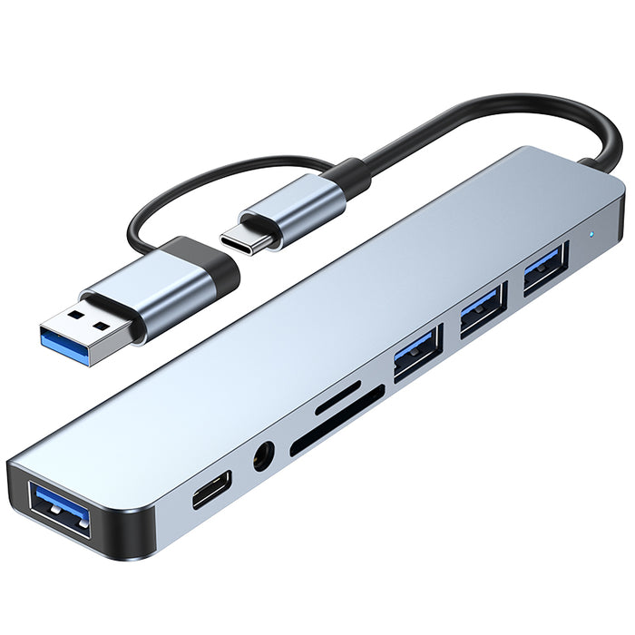 Type-C Docking Station - 8-in-1 USB-C Hub Splitter with USB3.0, USB2.0, USB-C Data, SD/TF Card Reader, 3.5mm Audio Multiport - Ideal for PC & Laptop Connectivity