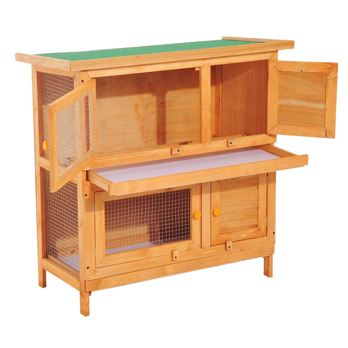 90cm Dual-Level Wooden Rabbit Hutch with Open Run - Spacious Pet Cage for Bunnies and Small Animals - Ideal for Outdoor Comfort and Exercise