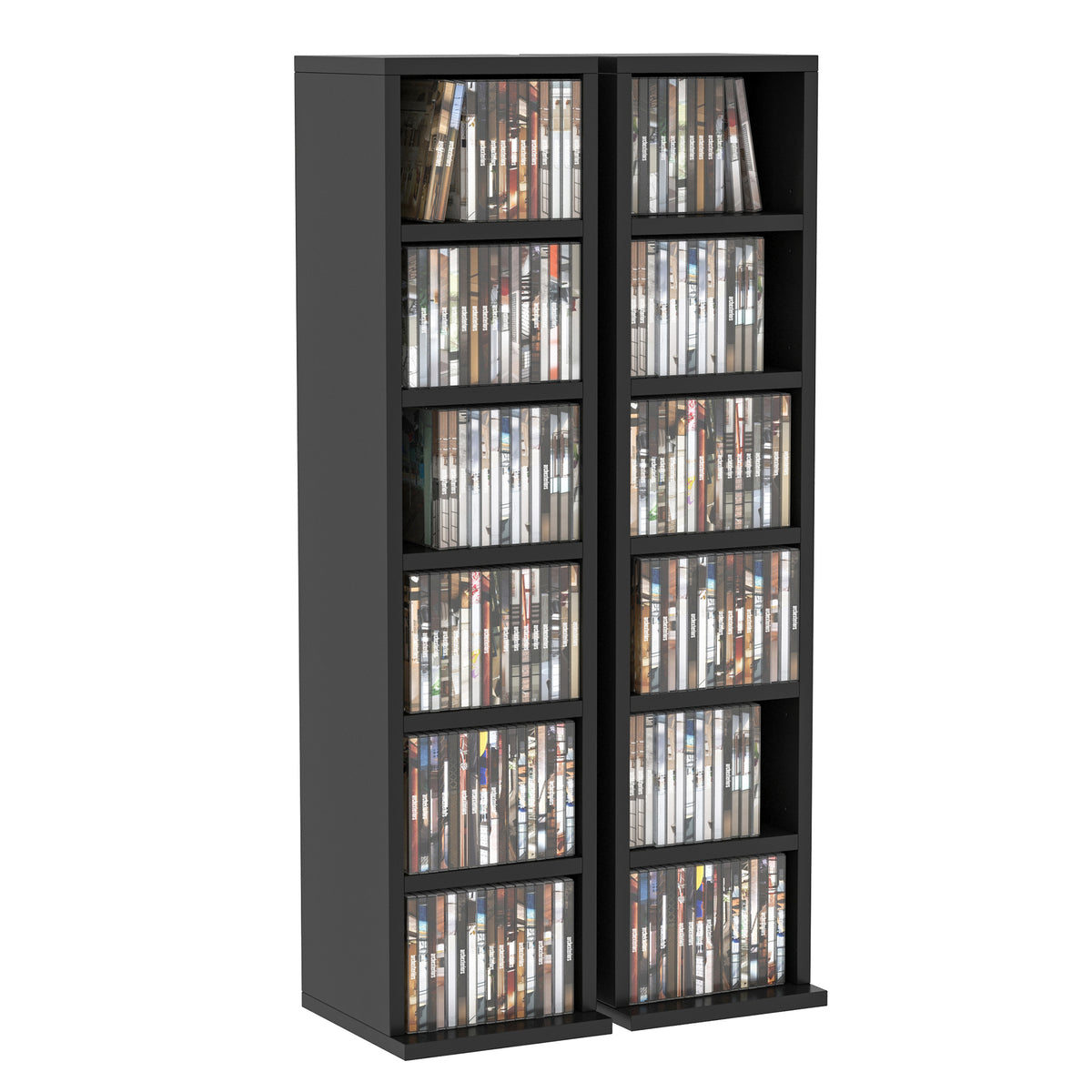 Black Media Storage Tower Rack - 204 CD/DVD Adjustable Shelf Organizer ...