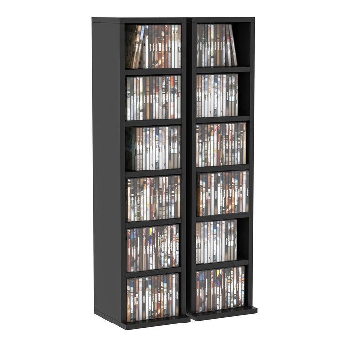 204 CD Tower Rack - Blu-Ray/DVD Media Storage Shelf with Adjustable Shelves - Organiser Set for Bookcase Display, Black