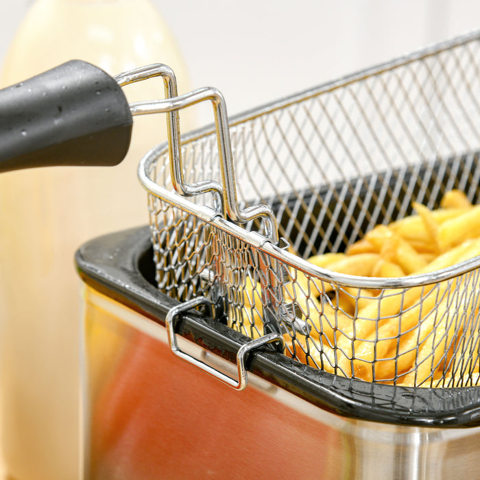 2000W Stainless Steel Deep Fat Fryer - 3L Capacity with Adjustable Temperature, 60-Min Timer & Viewing Window - Ideal for Homemade Crispy Foods with Safety Cut-Out Feature