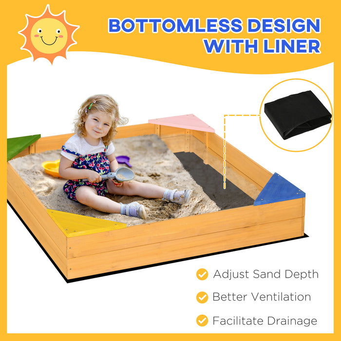 Kids Wooden Play Sandbox with Built-In Seating - Durable Non-Woven Fabric Bottom - Ideal for Garden and Playground Fun