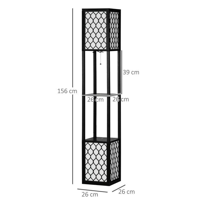 Floor Lamp with Storage Shelves - Dual LED Lighting, Tall Free-Standing Lamp with Pull Chain, Contemporary Design - Ideal for Living Room, Bedroom Ambience & Storage Convenience