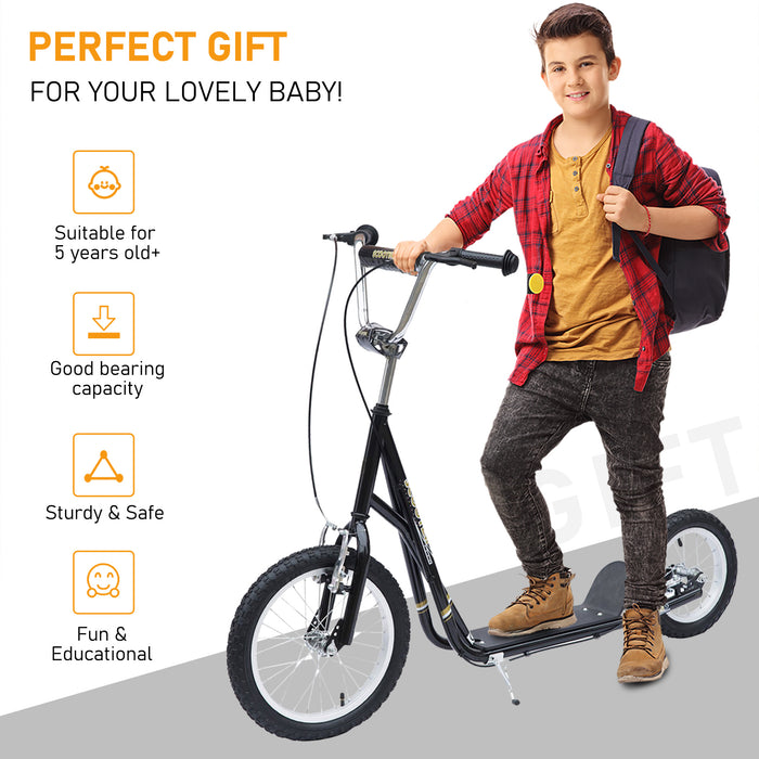 Teen Scooter with Rubber Wheels - Adjustable Handlebar, Front & Rear Dual Brakes, and Kickstand - Ideal for Kids 5+ Years, Black