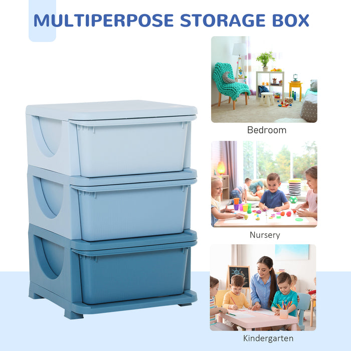 3-Tier Kids Storage Dresser - Vertical Chest with Drawers, Toy Organizer Tower - Ideal for Nursery, Playroom, and Kindergarten Spaces in Blue