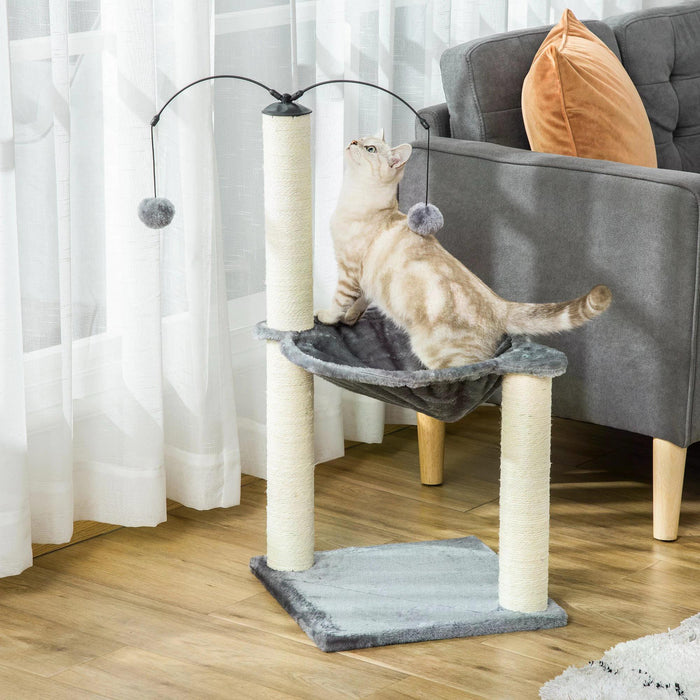 Cat Tree Tower with Scratching Post, Hammock, and Ball Toy - 83cm Tall Kitten Activity Center in Grey - Ideal for Play & Exercise for Cats