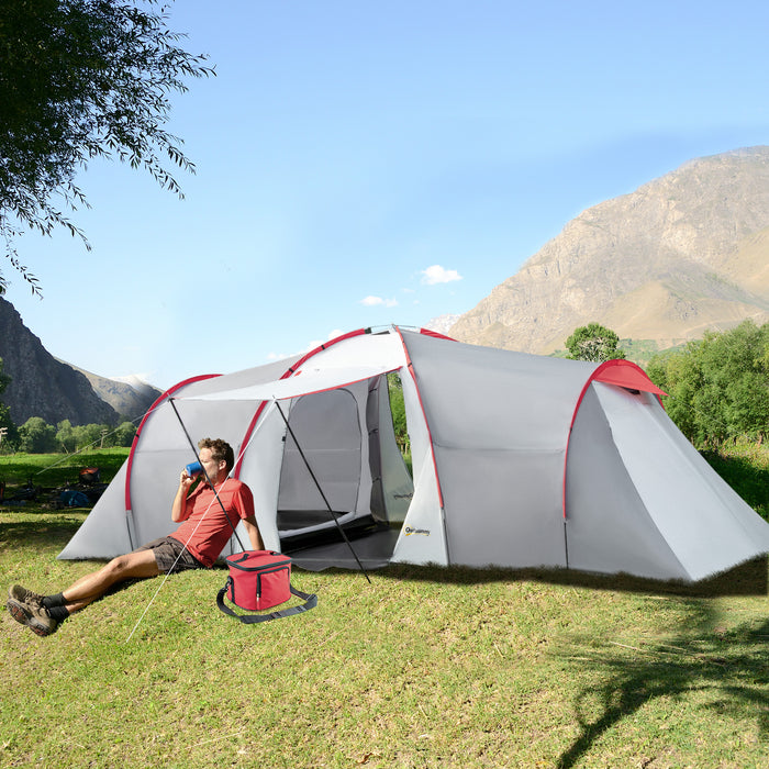Large 4-6 Person Tunnel Tent with 2 Bedrooms - Spacious Living Area, Vestibule, Waterproof 2000mm, UV Protection UV50+ - Ideal for Family Camping and Fishing Trips, Includes Portable Bag