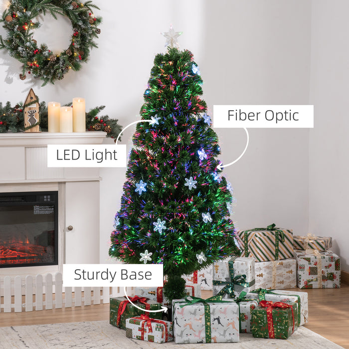HOMCM 5FT Prelit Tree - Fiber Optic LED Artificial Christmas Tree with Foldable Feet - Festive Holiday Home Xmas Decor for Families