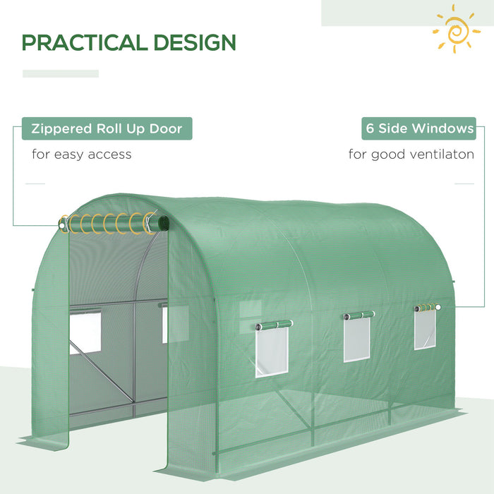 Polytunnel Greenhouse 3.5x2x2m - Steel Frame Walk-In Tent with PE Cover, Roll Up Door, 6 Ventilated Windows - Ideal for Growing Plants & Vegetables
