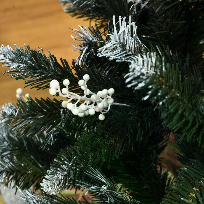 Artificial Snow-Dipped Pencil Christmas Tree - 4-Foot Holiday Decor with White Berries, Dark Green Hue, Foldable Base - Ideal Indoor Festive Home Adornment