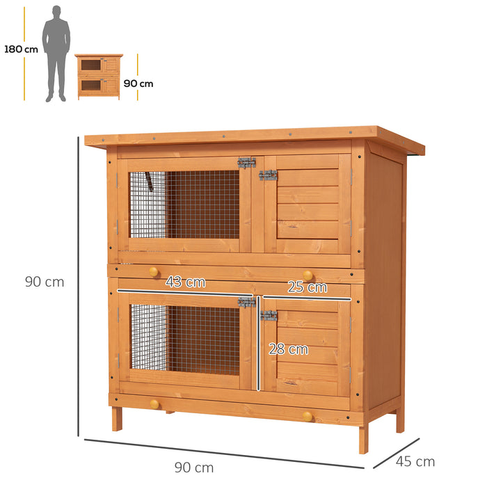 2-Tier Wooden Rabbit Hutch with Slide-Out Tray - Bunny Cage with Hinged Opening Roof - Ideal Small Animal House for Indoor Use