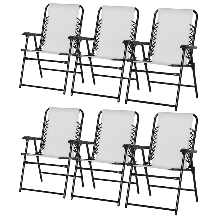 Patio Folding Chair Set of 6 - Garden Portable Chairs with Armrest and Breathable Mesh Fabric - Ideal for Camping and Beach Outings in Cream White
