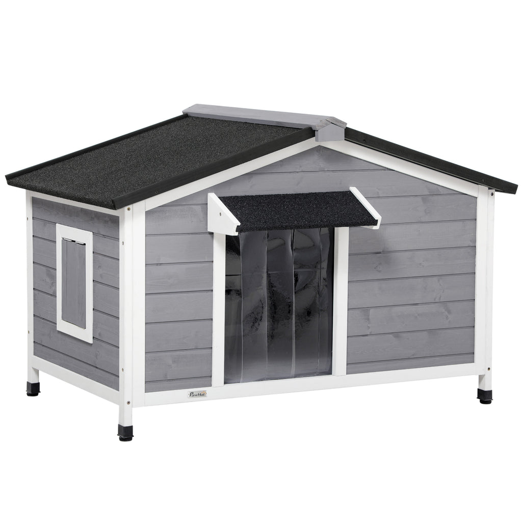 Elevated Large Wooden Dog Kennel with Asphalt Roof - Outdoor Pet Shelter with Openable Top & Removable Tray - Adjustable Legs for Stability, Ideal for Large Dogs