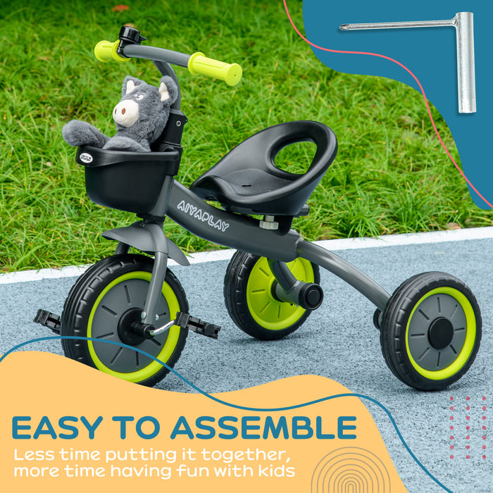 Adjustable Kids 3-Wheel Trike - Tricycle with Seat Adjustment, Storage Basket, and Bell - Perfect for Toddlers Aged 2-5 Years, Black Color