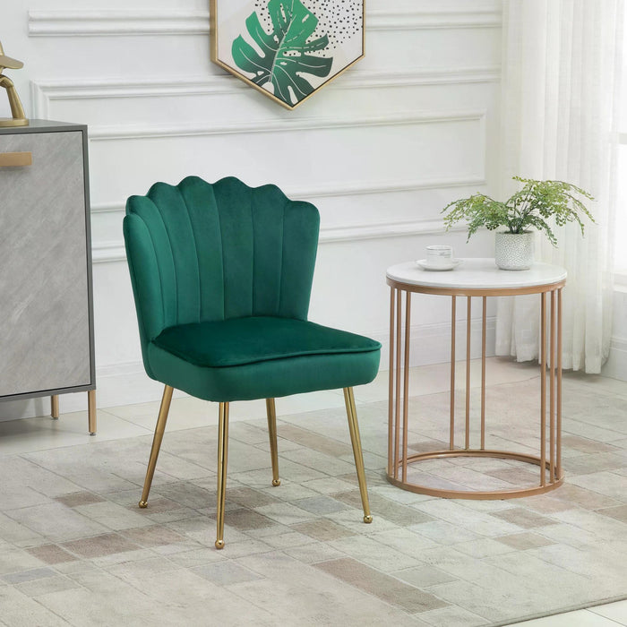 Velvet-Feel Luxe Accent Chair - Glamorous Vanity Makeup Seating with Metal Legs & Comfort Padding - Stylish Bedroom or Lounge Chair in Green