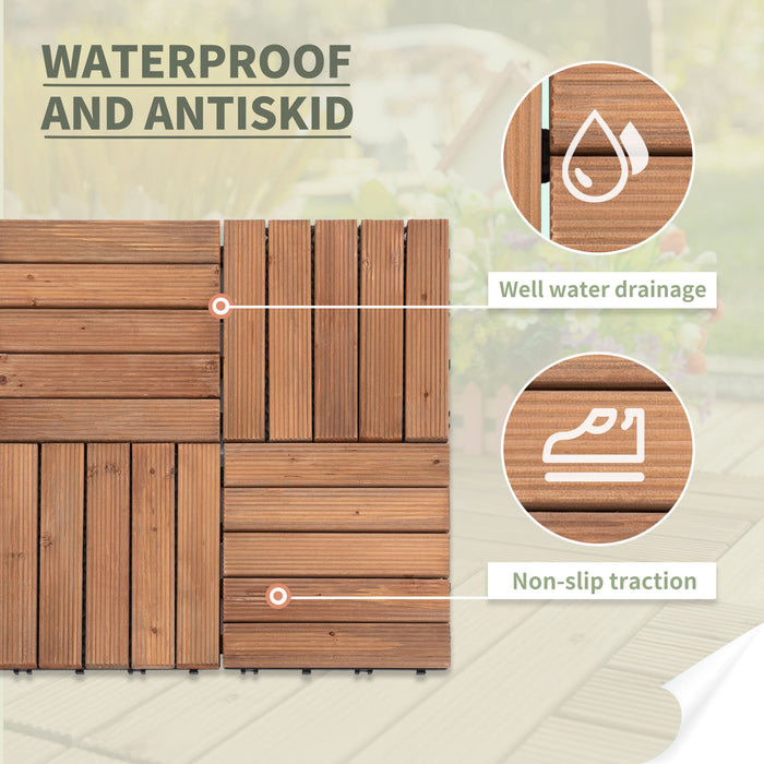 27-Piece Interlocking Solid Wood Deck Tiles - DIY Easy Install Floor Solution for Indoor & Outdoor Spaces - Enhances Patio, Balcony, and Backyard Aesthetics
