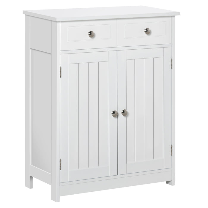 Free-Standing Bathroom Cabinet with Adjustable Shelf - 2-Drawer Storage Unit with Cupboard, Traditional Style, 75x60 cm, White - Ideal for Bathroom Organization and Space Optimization