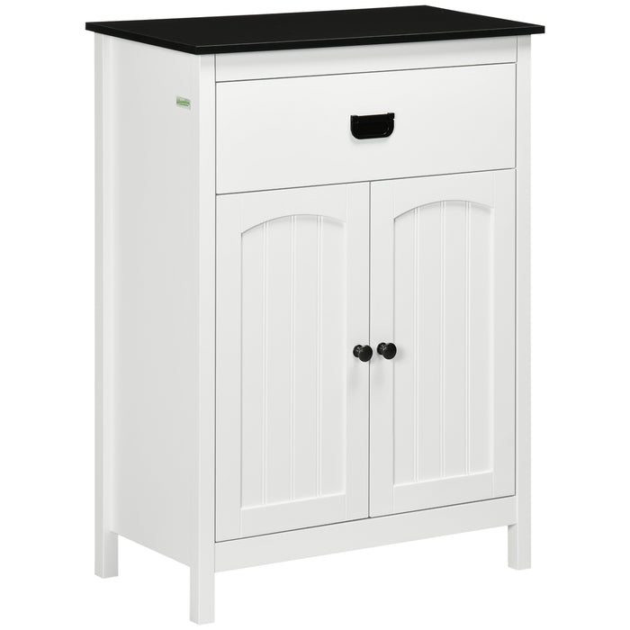 Bathroom Storage Organizer - White Double Door Cabinet with Drawer and Adjustable Shelf - Space-Saving Solution for Living Room and Bathroom Essentials
