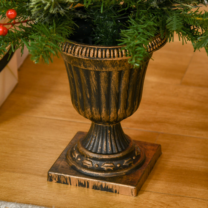 Artificial Christmas Tree Duo - 3ft Pre-Decorated Trees with 110 Lifelike Branches, Pine Cones, Berries in Gold Pot - Ideal for Doorways and Porch Holiday Decor