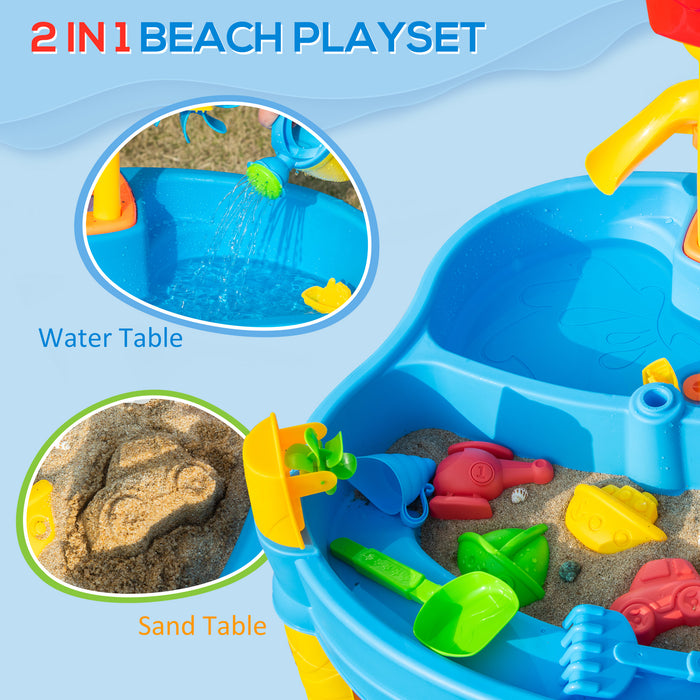 2 in 1 Sand and Water Play Table with Fun Accessories - Includes Adjustable, Colorful Parasol - Ideal for Creative Outdoor Play for Children
