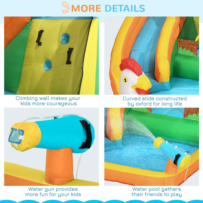 Kids Bounce Castle Farmhouse - 5-in-1 Inflatable Playhouse with Slide, Trampoline, Pool, Water Cannon & Climbing Wall - Complete Set with Inflator & Carry Bag for Ages 3-8