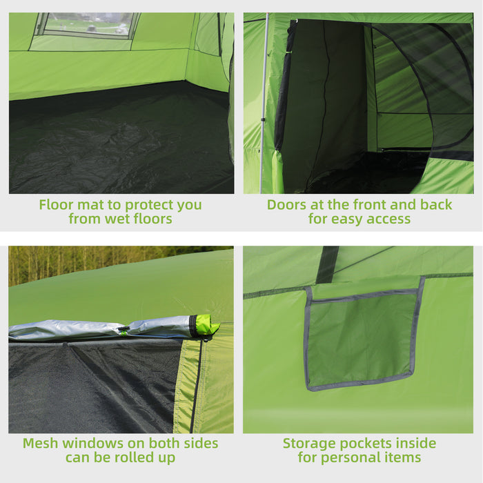 8-Person Double Room Dome Tent with Porch - Mesh Windows, Zipped Doors, and Lamp Hook for Camping - Ideal Shelter for Families and Group Backpacking Adventures