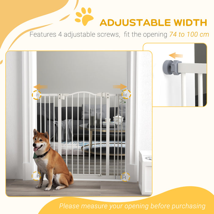 Folding Metal Pet Safety Gate - Sturdy Dog Barrier in White - Ideal for Home Pet Containment and Protection